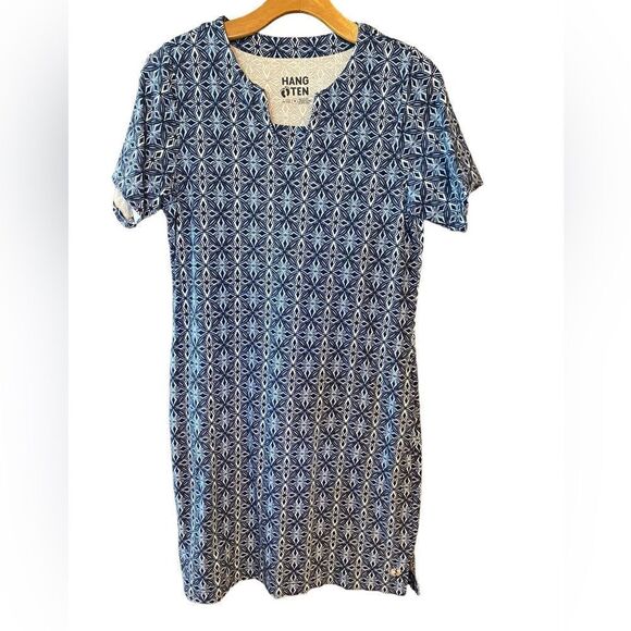 Hang Ten Sz S Blue Patterned Side Pocket Casual Lounge Everyday Stretch Dress - Picture 1 of 6